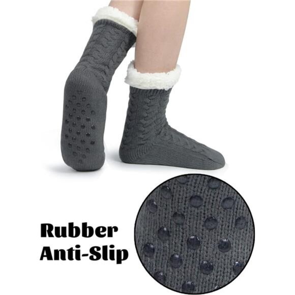 Slipper Socks for Women with Gripper - Winter Non Slip Thick Fuzzy Socks - Warm - Picture 5 of 7